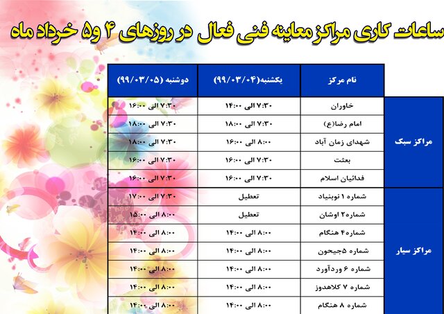 فعالیت مراکز معاینه فنی در تعطیلات عید فطر
