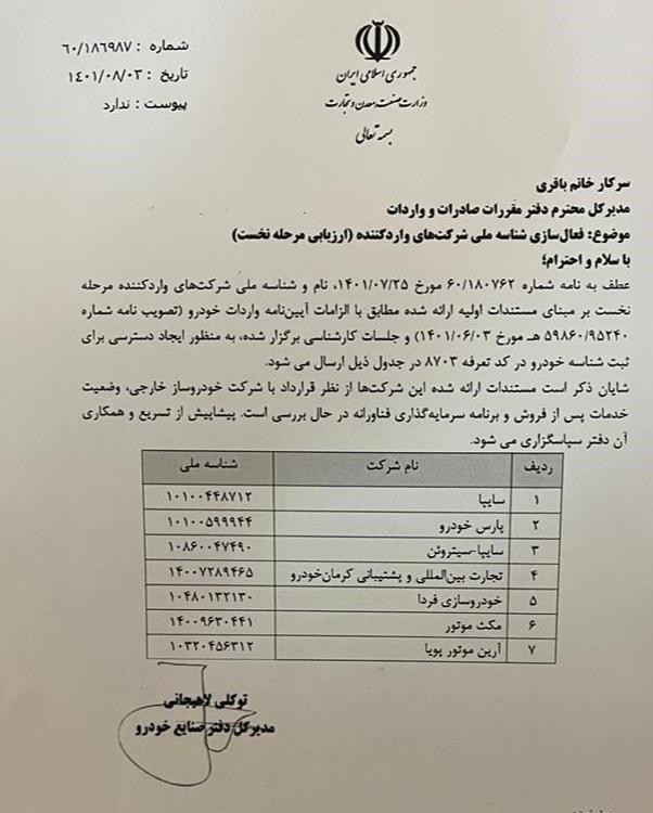 اسامی شرکت های واردکننده