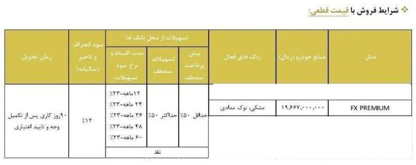 شرایط فروش فونیکس FX پرمیوم / شهریور 1403