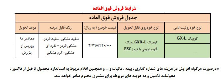 شرایط فروش کوییک GX L / اردیبهشت 1403