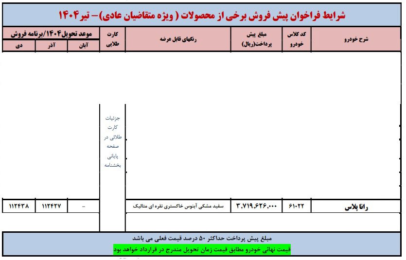 شرایط فروش رانا پلاس ارتقا یافته / تیر 1404