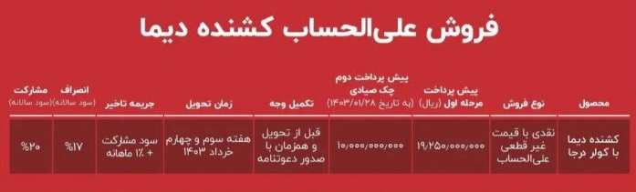 شرایط فروش کشنده دیما / اسفند 1402