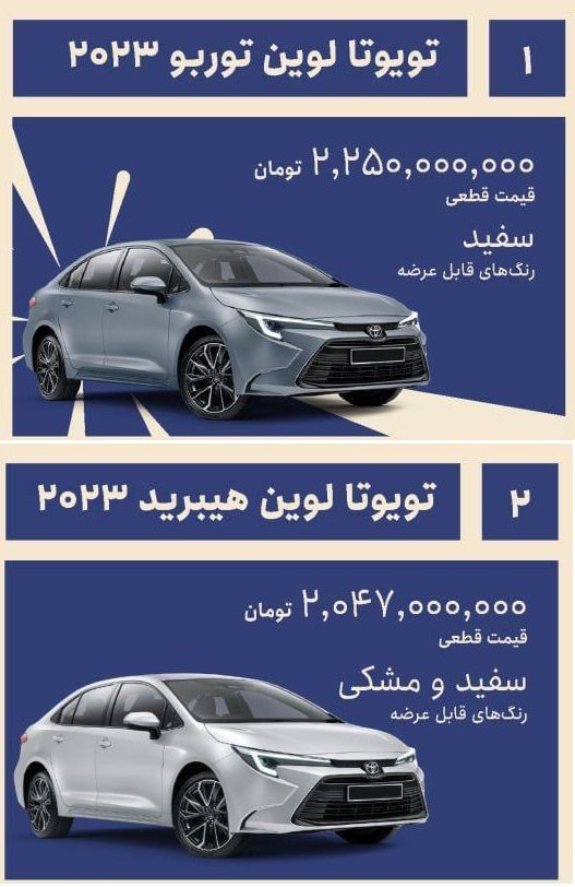 اعلام قیمت نهایی تویوتا لوین در ایران / بهمن 1402