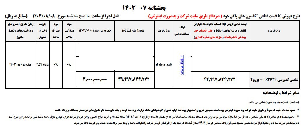 شرایط فروش کامیون بنز 2624 شاسی باری و کمپرسی / آبان 1403