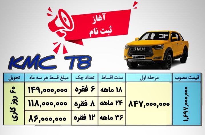 شرایط فروش جک KMC T8 / فروردین 1403