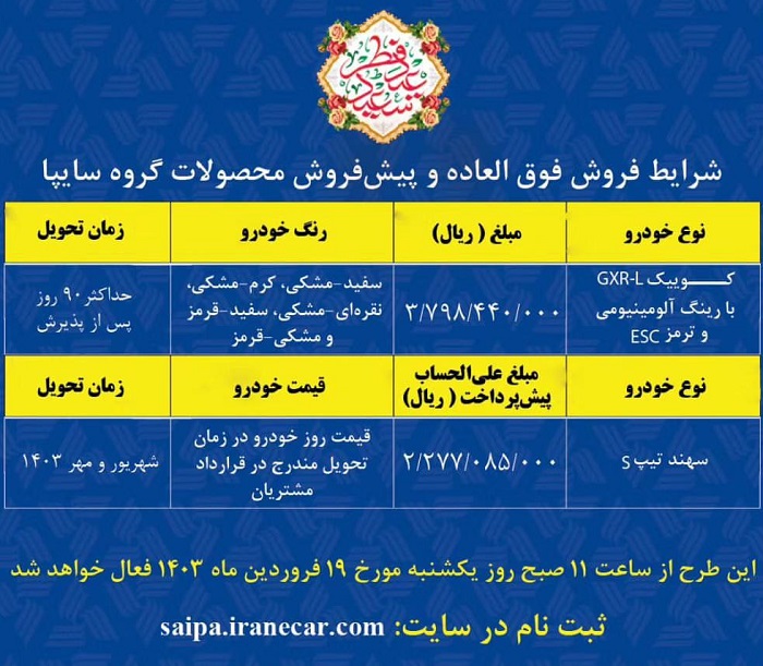 شرایط فروش  محصولات پارس خودرو / فروردین 1403