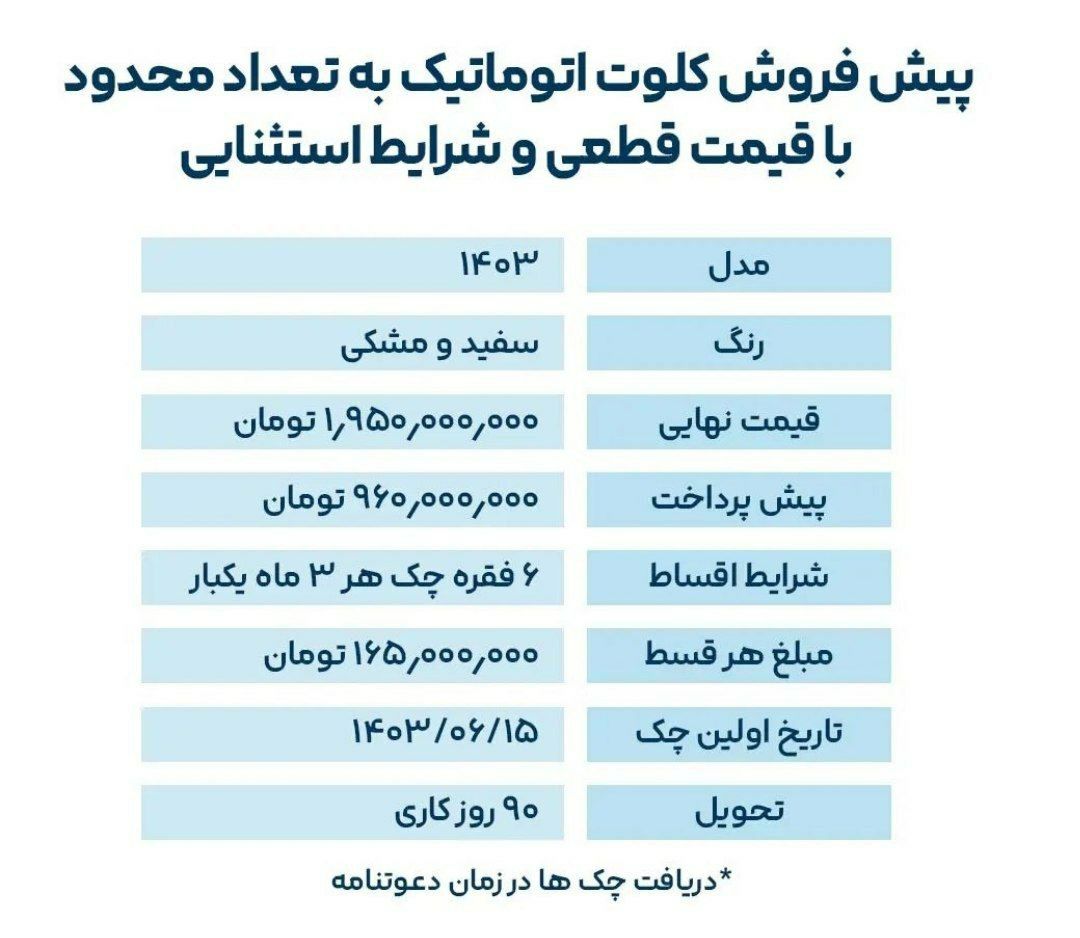 شرایط فروش پیکاپ کلوت مکث موتور / فروردین 1403