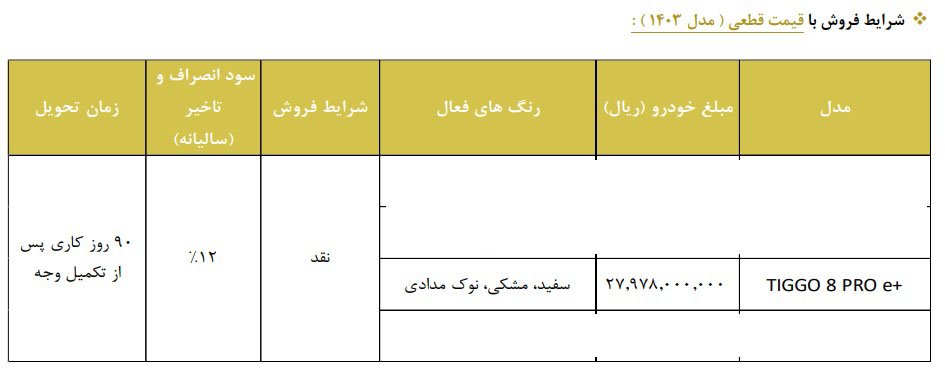 شرایط فروش تیگو 8 پرو E پلاس / آذر 1403