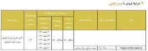 شرایط فروش فونیکس تیگو 8 پرومکس / تیر 1403