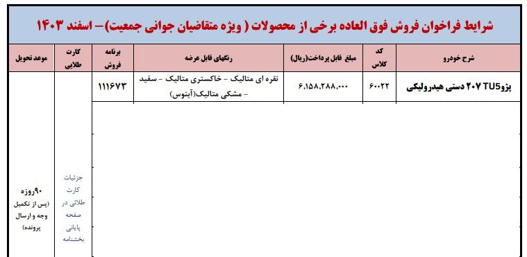 شرایط فروش پژو 207 / اسفند 1403