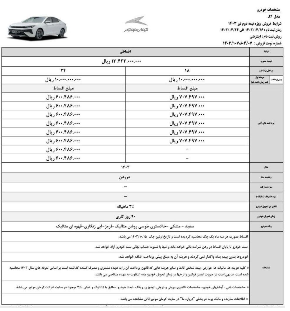 شرایط فروش جک j7 / تیر 1403