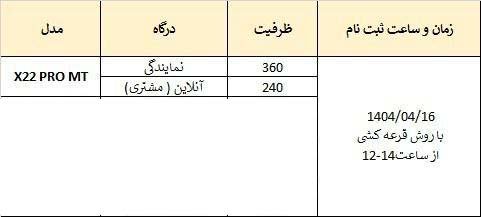 شرایط فروش ام وی ام X22 پرو / تیر 1404