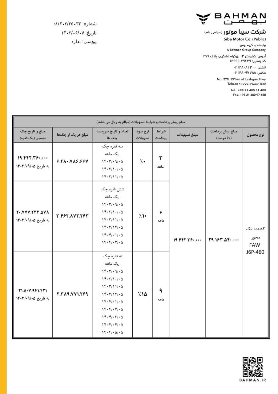 شرایط فروش کشنده فاو J6P 460 / شهریور 1403