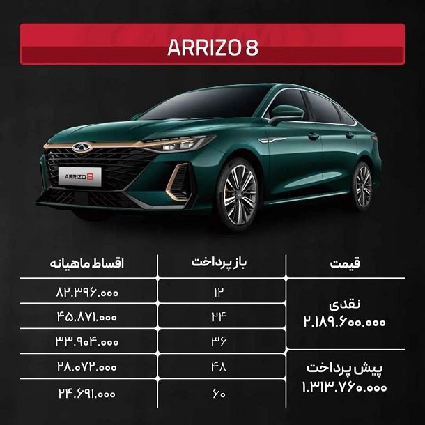 شرایط فروش آریزو 8 / شهریور 1403