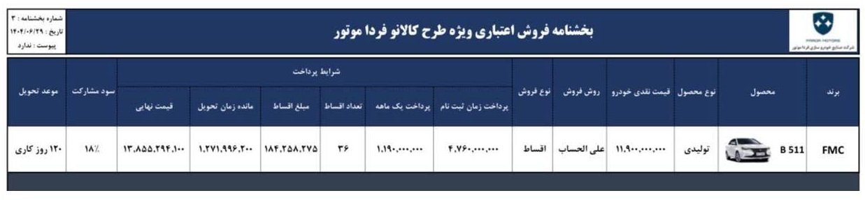 شرایط فروش فردا 511 / شهریور 1404