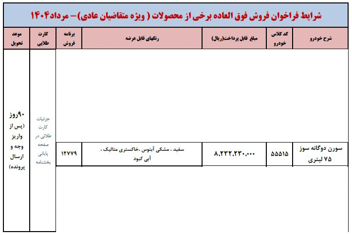 شرایط فروش سورن پلاس دوگانه سوز / مرداد 1404