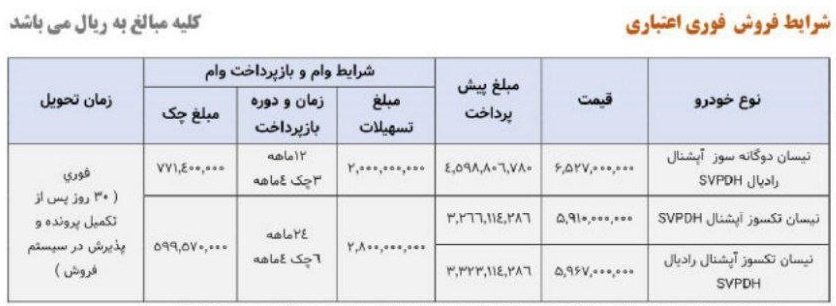 شرایط فروش وانت نیسان زامیاد / آبان 1403