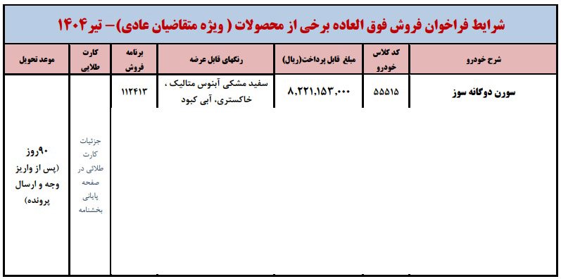 شرایط فروش سورن پلاس دوگانه سوز / تیر 1404