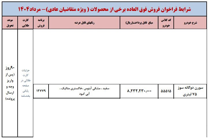 شرایط فروش سورن پلاس دوگانه سوز / مرداد 1404