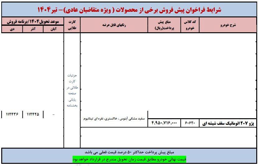 شرایط فروش پژو 207 اتوماتیک سقف شیشه ای ارتقا یافته / تیر 1404