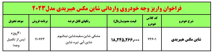 شرایط فروش شاین مکس هیبریدی / آبان 1403