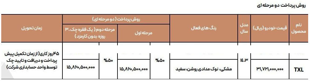 شرایط فروش اکستریم TXL / آذر 1403
