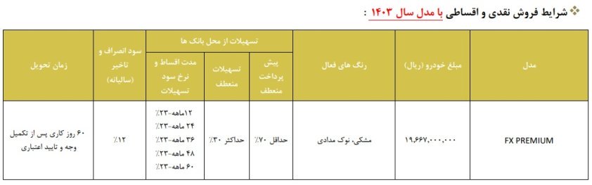 شرایط فروش فونیکس FX پرمیوم / آذر 1403