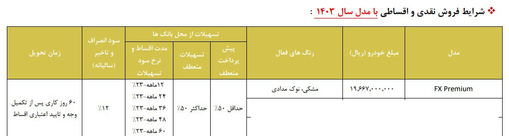شرایط فروش فونیکس FX پرمیوم / دی 1403