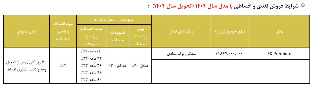 شرایط فروش فونیکس FX پرمیوم / دی 1403
