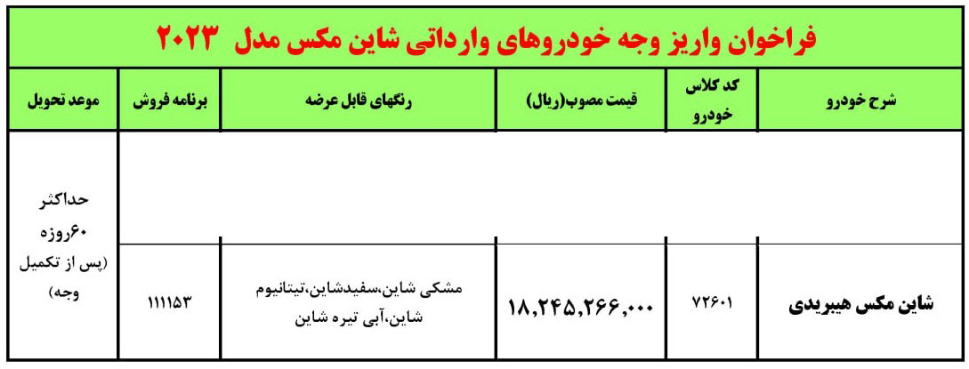 شرایط فروش شاین مکس هیبریدی / دی 1403