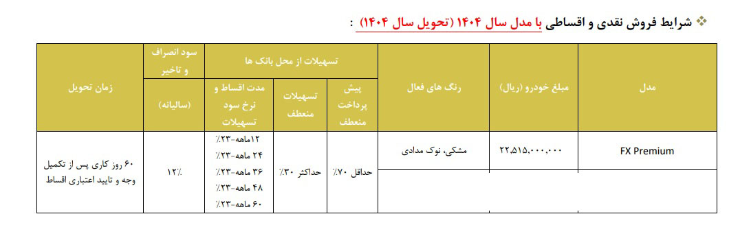 شرایط فروش فونیکس FX پرمیوم / بهمن 1403