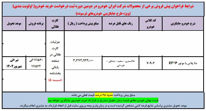 شرایط فروش دنا پلاس دستی EF7P / بهمن 1403