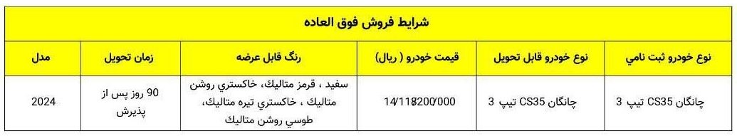 شرایط فروش چانگان CS35 پلاس / آذر 1403