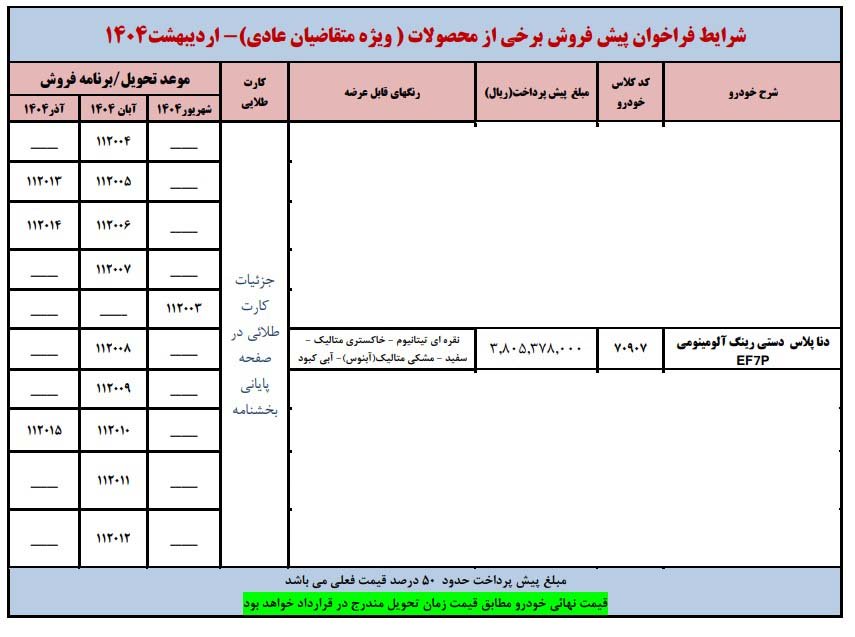 شرایط فروش دنا پلاس دستی EF7P / اردیبهشت 1404