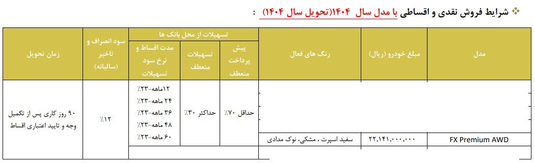 شرایط فروش فونیکس FX دو دیفرانسیل / دی 1403