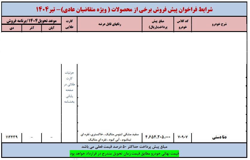 شرایط فروش دنا پلاس دستی EF7P / تیر 1404