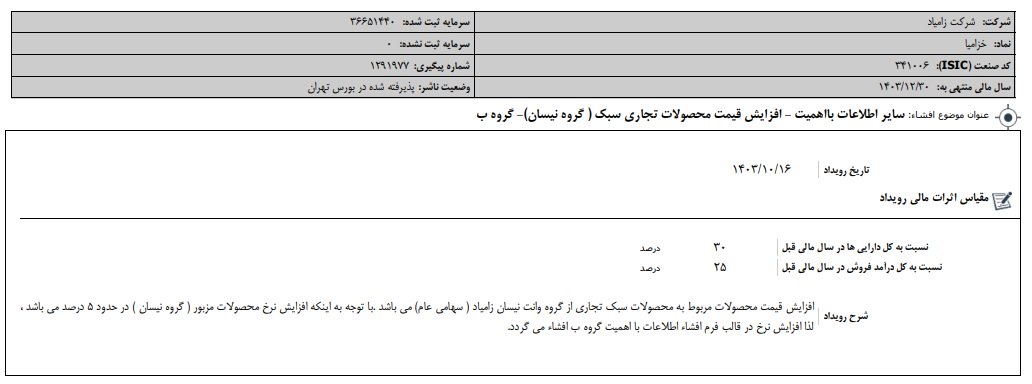 افزایش قیمت 5 درصدی وانت نیسان / دی 1403