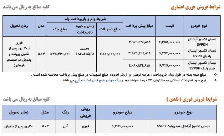 شرایط فروش وانت نیسان زامیاد / بهمن 1403