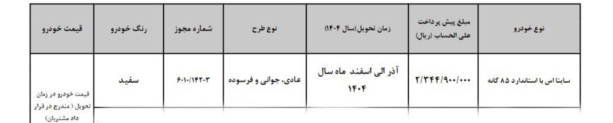 شرایط فروش ساینا S / تیر 1404