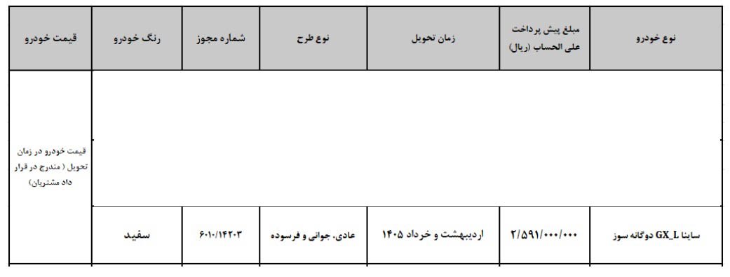 شرایط فروش ساینا GXL دوگانه سوز / مرداد 1404