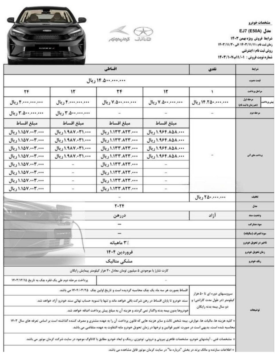 شرایط فروش جک J7 برقی KMC EJ7 / بهمن 1403