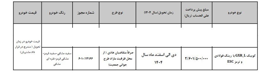 شرایط فروش کوییک GXR L / تیر 1404