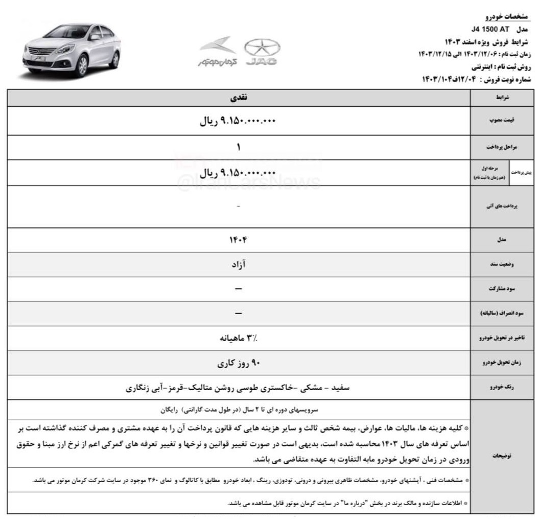 شرایط فروش جک j4 / اسفند 1403