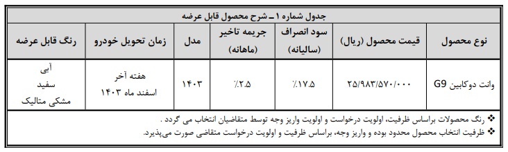شرایط فروش پیکاپ G9 / اسفند 1403