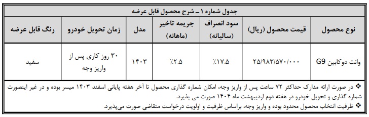 شرایط فروش پیکاپ G9 / اسفند 1403