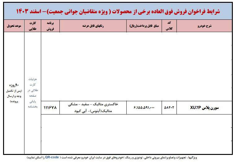 شرایط فروش سورن پلاس XU7P / اسفند 1403