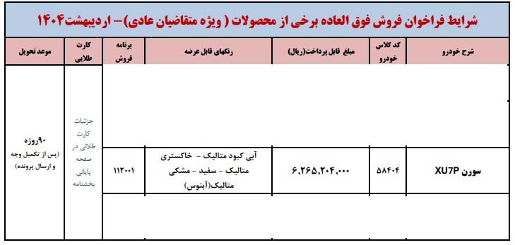 شرایط فروش سورن پلاس XU7P / اردیبهشت 1404