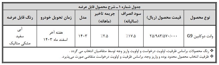 شرایط فروش پیکاپ G9 / اسفند 1403