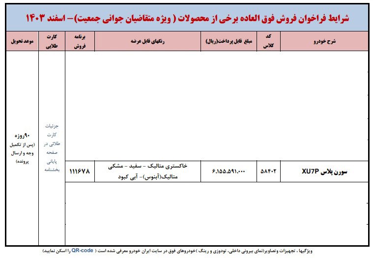 شرایط فروش سورن پلاس XU7P / اسفند 1403
