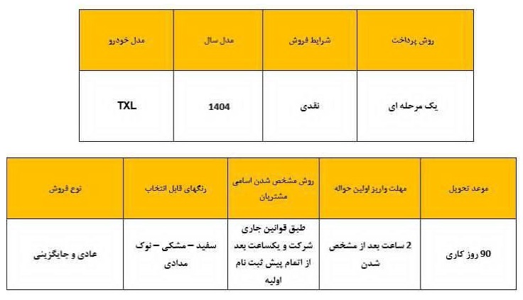 شرایط فروش اکستریم TXL / فروردین 1404